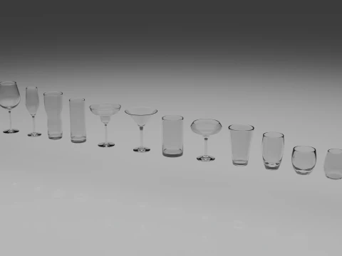 Glass collection 16 types of glass 3D Model