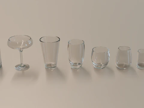 Glass collection 16 types of glass 3D Model