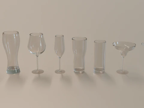 Glass collection 16 types of glass 3D Model