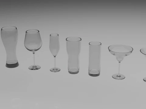 Glass collection 16 types of glass 3D Model