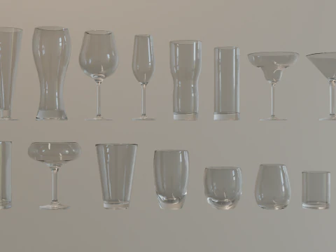 Glass collection 16 types of glass 3D Model