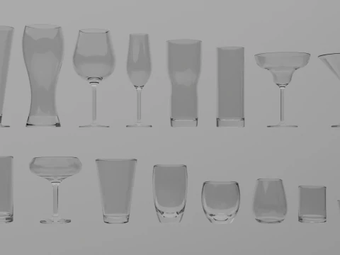 Glass collection 16 types of glass 3D Model