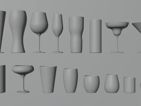 Glass collection 16 types of glass 3D Model