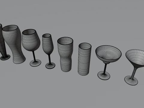 Glass collection 16 types of glass 3D Model