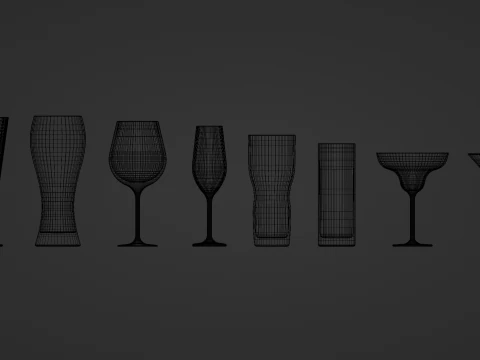Glass collection 16 types of glass 3D Model