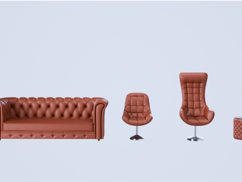 Високополігональний шкіряний набір Chesterfield 3D Модель