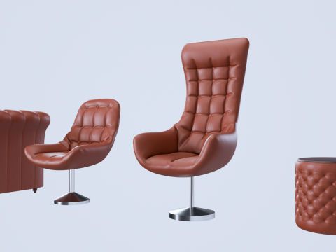 Високополігональний шкіряний набір Chesterfield 3D Модель