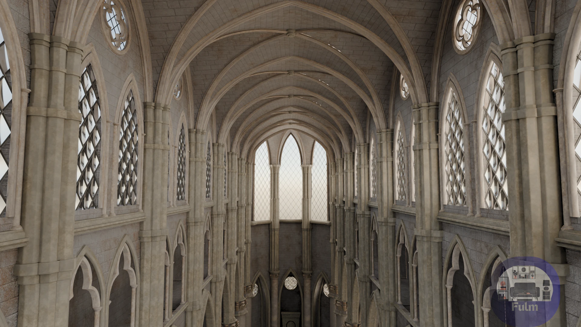 Gothic Cathedral Interior High Detail 3D Model .c4d .max .obj .3ds .fbx .stl .blend 