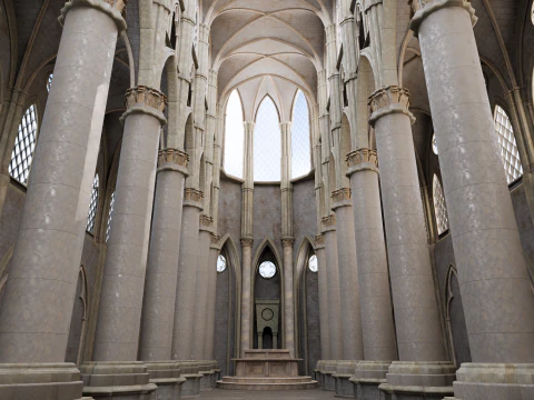 Gothic Cathedral Interior High Detail 3D Model