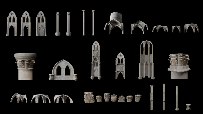 Готический модульный комплект 3D Модель .c4d .max .obj .3ds .fbx .stl .blend 
