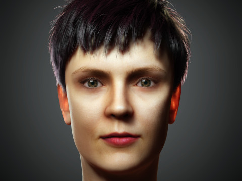 Kısa Saç Karakterli Genç Kadın 3D Model