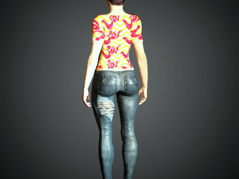 Junge Frau mit kurzem Haarcharakter 3D Modell