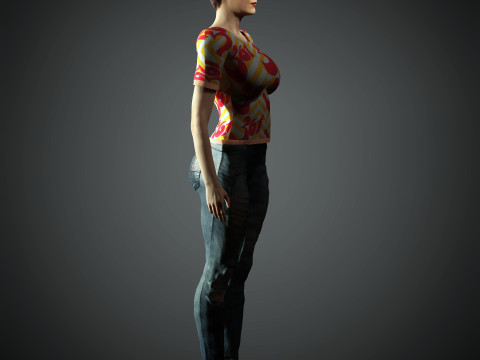 Junge Frau mit kurzem Haarcharakter 3D Modell