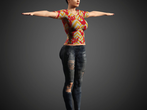 Junge Frau mit kurzem Haarcharakter 3D Modell