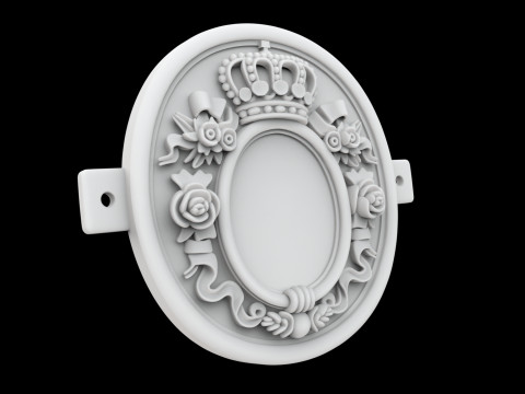 Baroque Cartouche Plaque with Crown 3D Print Model 3Dプリントモデル