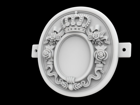 Baroque Cartouche Plaque with Crown 3D Print Model 3Dプリントモデル