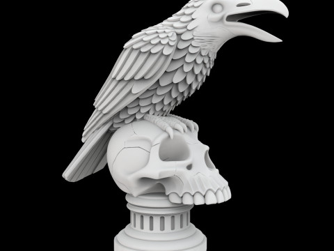 Cawing Raven Skull Totem 3D Print Model Modelo de Impressão 3D