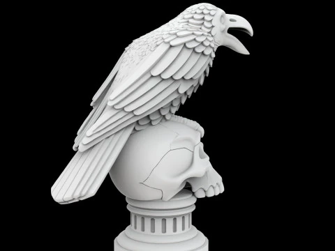Cawing Raven Skull Totem 3D Print Model 3D Print Model