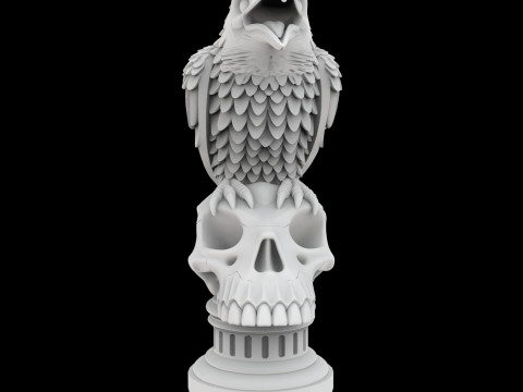 Cawing Raven Skull Totem 3D Print Model Model Cetak 3D
