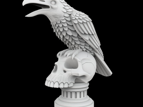 Cawing Raven Skull Totem 3D Print Model Model Cetak 3D