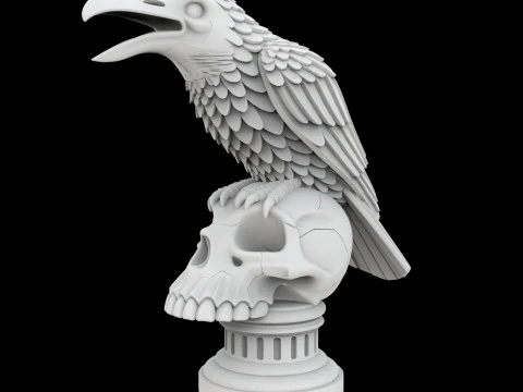 Cawing Raven Skull Totem 3D Print Model 3D Print Model