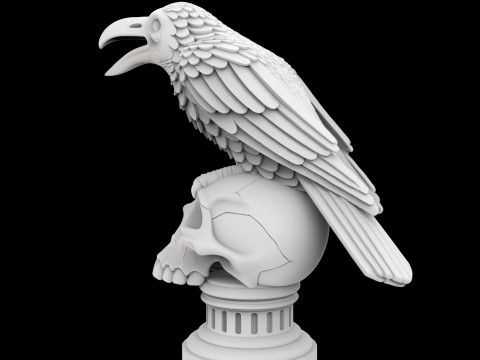 Cawing Raven Skull Totem 3D Print Model Model Cetak 3D