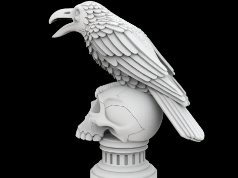 Cawing Raven Skull Totem 3D Print Model 3D Print Model