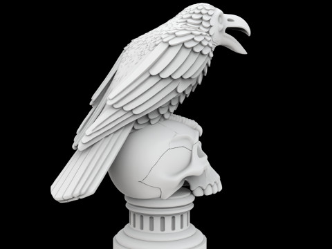 Cawing Raven Skull Totem 3D Print Model Model Cetak 3D