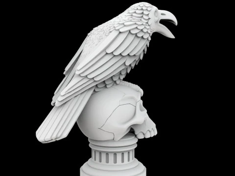 Cawing Raven Skull Totem 3D Print Model 3D Print Model
