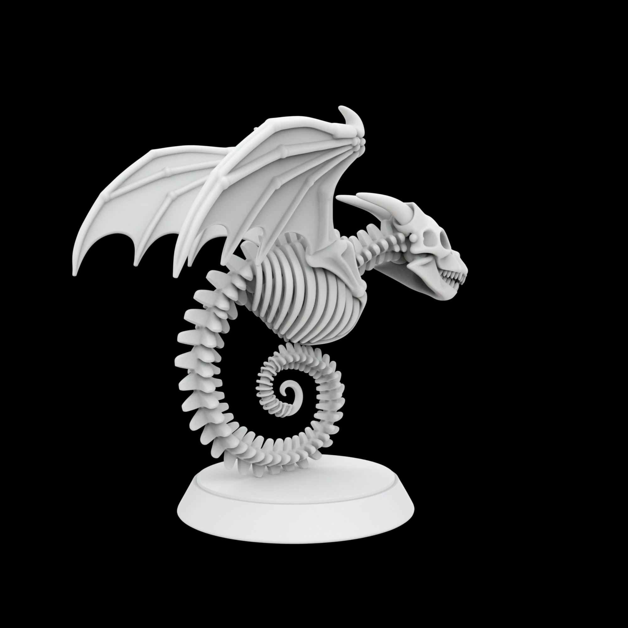 Ancient Bone Dragon Curled Statue 3D Model .c4d .max .obj .3ds .fbx .stl .blend 