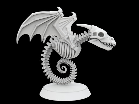 Ancient Bone Dragon Curled Statue Model 3D