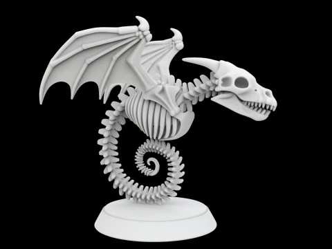 Ancient Bone Dragon Curled Statue 3D Model