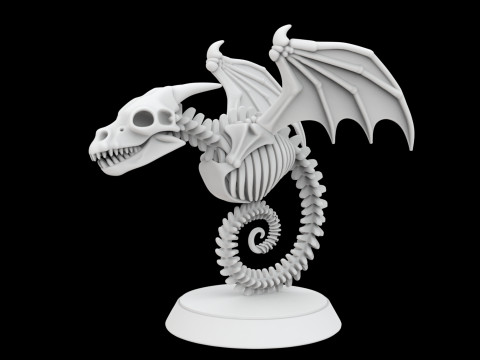 Ancient Bone Dragon Curled Statue Model 3D