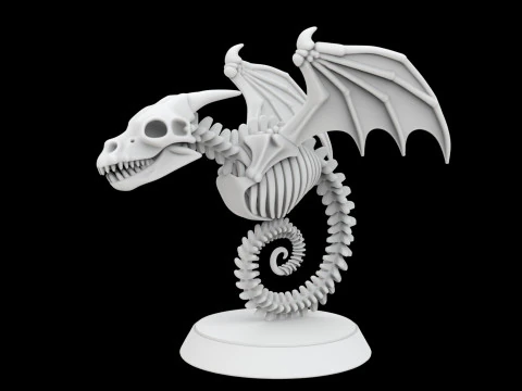 Ancient Bone Dragon Curled Statue 3D Model