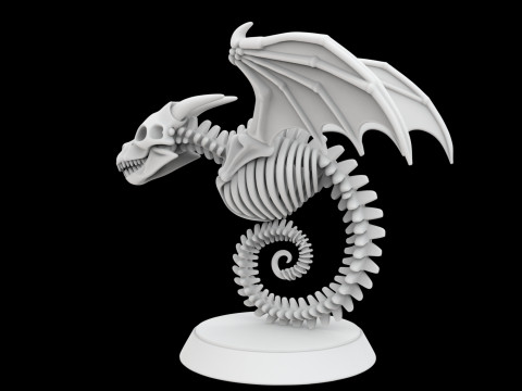 Ancient Bone Dragon Curled Statue Model 3D