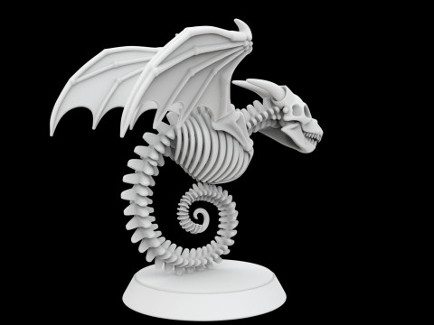 Ancient Bone Dragon Curled Statue Model 3D