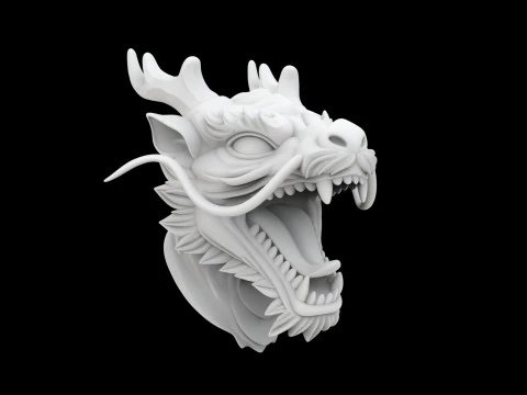 Modelo de impress&atilde;o 3D da est&aacute;tua da cabe&ccedil;a rugindo do drag&atilde;o oriental Modelo de Impressão 3D