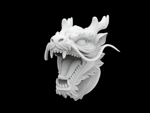 Eastern Dragon Roaring Head Statue 3D Print Model 3D Print Model