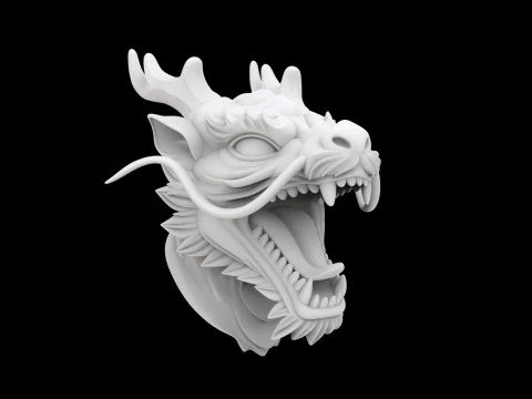 Eastern Dragon Roaring Head Statue 3D Print Model 3D Print Model