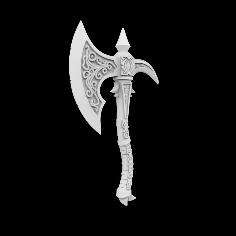 Fantasy Battle Axe 3D Print Model Model do druku 3D .c4d .max .obj .3ds .fbx .stl .blend