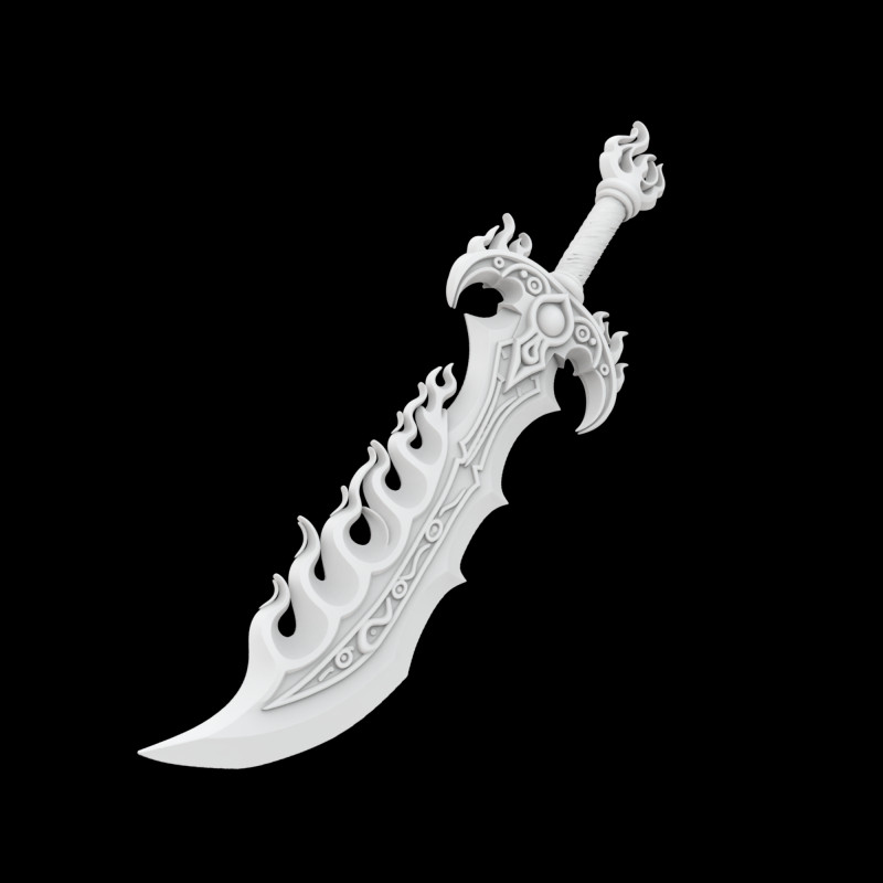 Flame Blade Fantasy Sword 3D Printable Model Model Cetak 3D .c4d .max .obj .3ds .fbx .stl .blend 