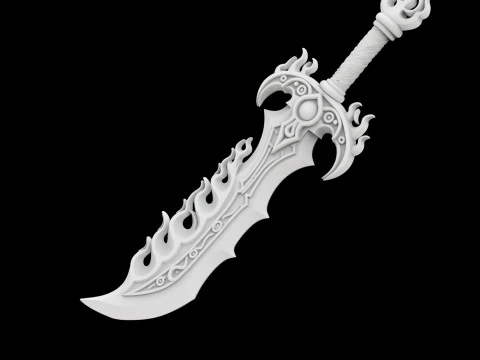 Flame Blade Fantasy Sword 3D Printable Model 3D Print Model