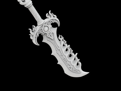 Flame Blade Fantasy Sword 3D Printable Model Model Cetak 3D