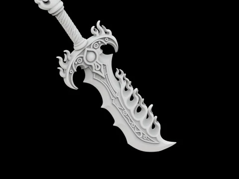 Flame Blade Fantasy Sword 3D Printable Model 3D Print Model