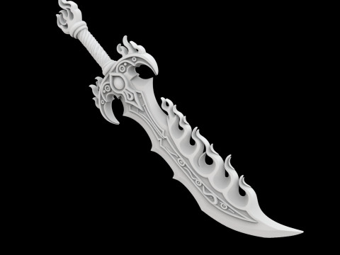 Flame Blade Fantasy Sword 3D Printable Model Model Cetak 3D