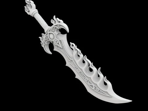 Flame Blade Fantasy Sword 3D Printable Model 3D Print Model