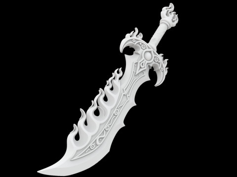 Flame Blade Fantasy Sword 3D Printable Model Model Cetak 3D