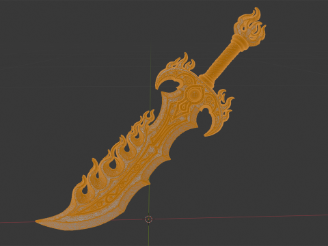 Flame Blade Fantasy Sword 3D Printable Model Model Cetak 3D