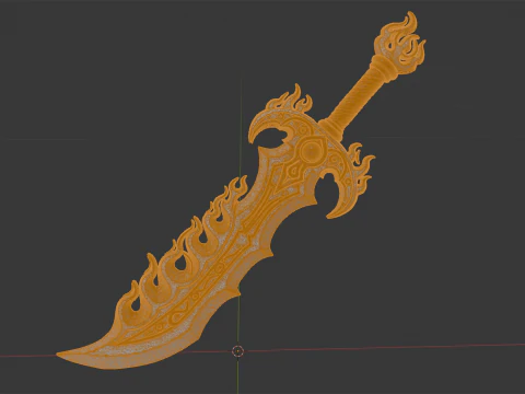 Flame Blade Fantasy Sword 3D Printable Model 3D Print Model