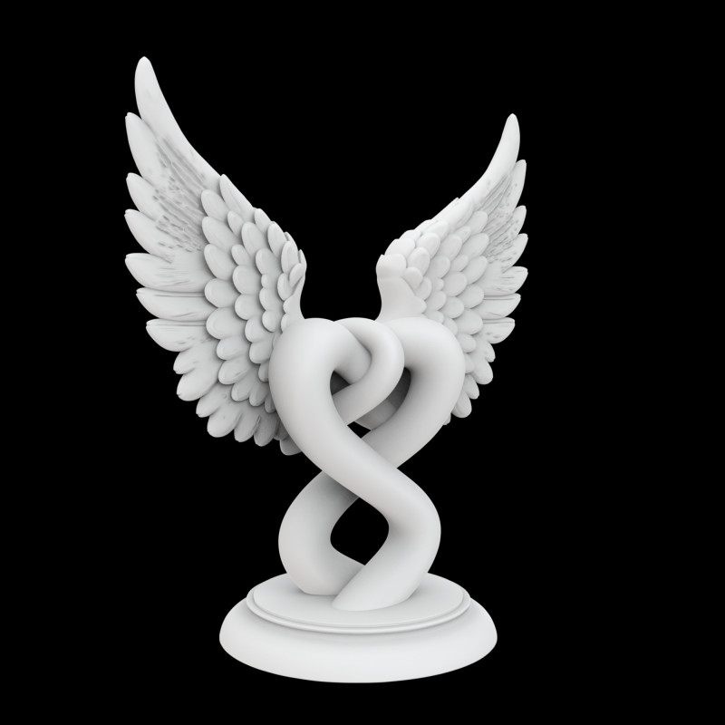 Dual Hearts with Wings Entwined Sculpture 3D Print Model 3D Print Model .c4d .max .obj .3ds .fbx .stl .blend 